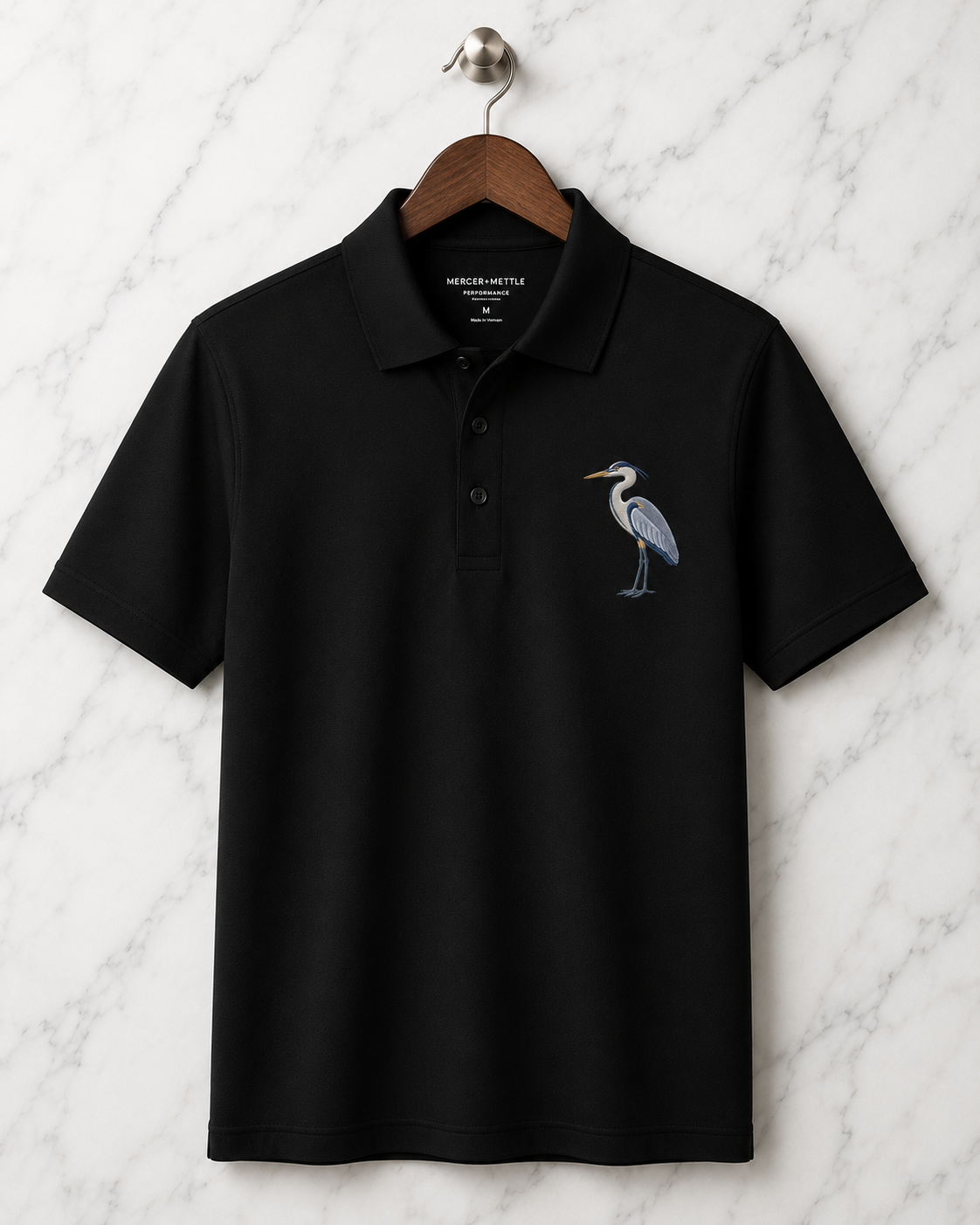 Great Blue Heron Premium Polo, Bird Polo, Mercer + Mettle Performance Golf Shirt, Embroidered Coastal Wildlife Polo, Lover Gift.