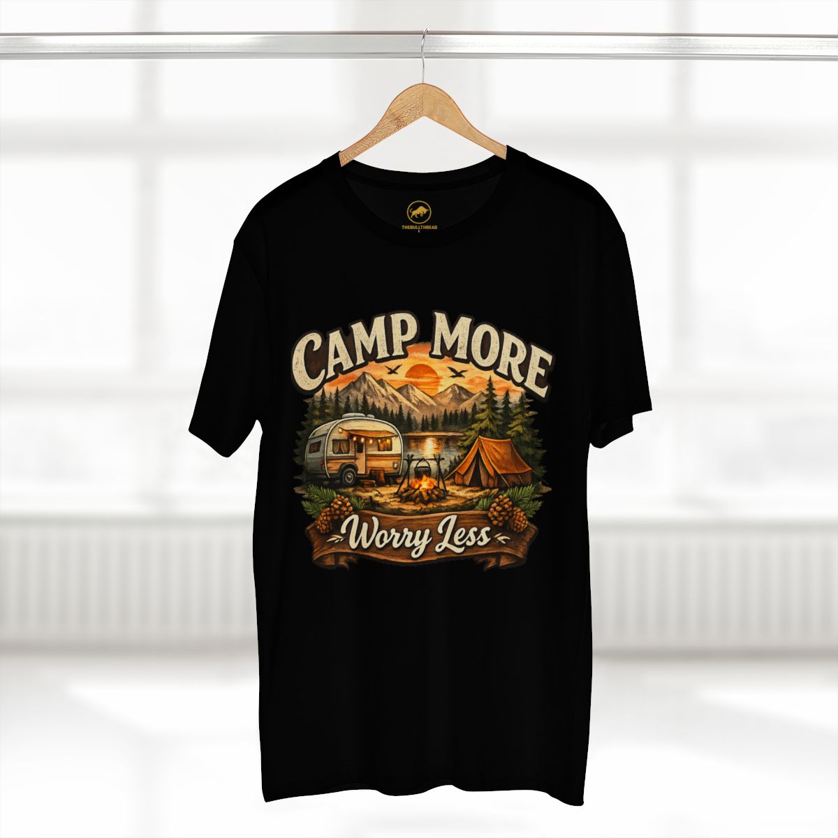 Camp More Worry Less Shirt, Premium Camping Graphic Tee, AS Colour 5001 Outdoor Adventure T-Shirt, Camper Gift for Men and Women.