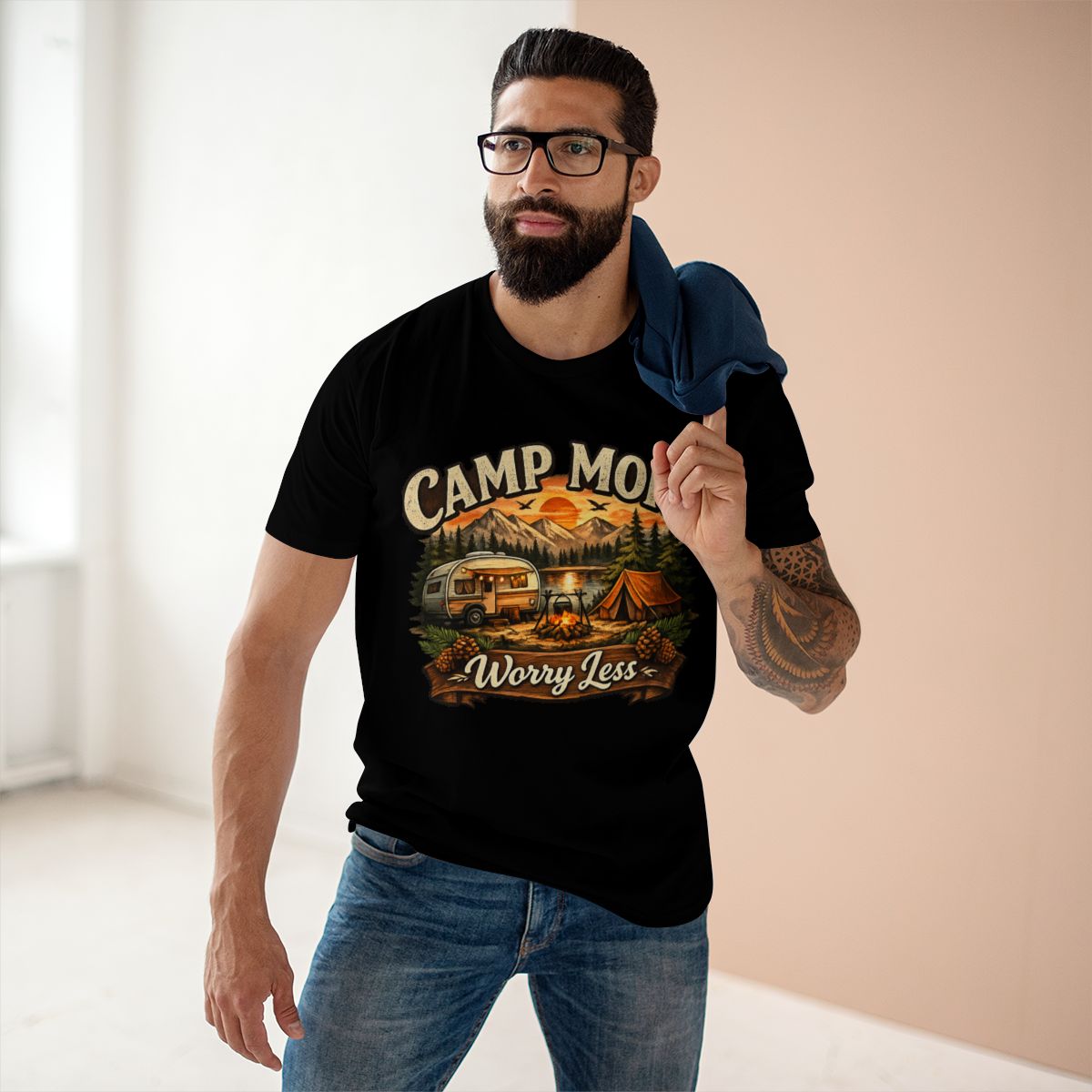 Camp More Worry Less Shirt, Premium Camping Graphic Tee, AS Colour 5001 Outdoor Adventure T-Shirt, Camper Gift for Men and Women.