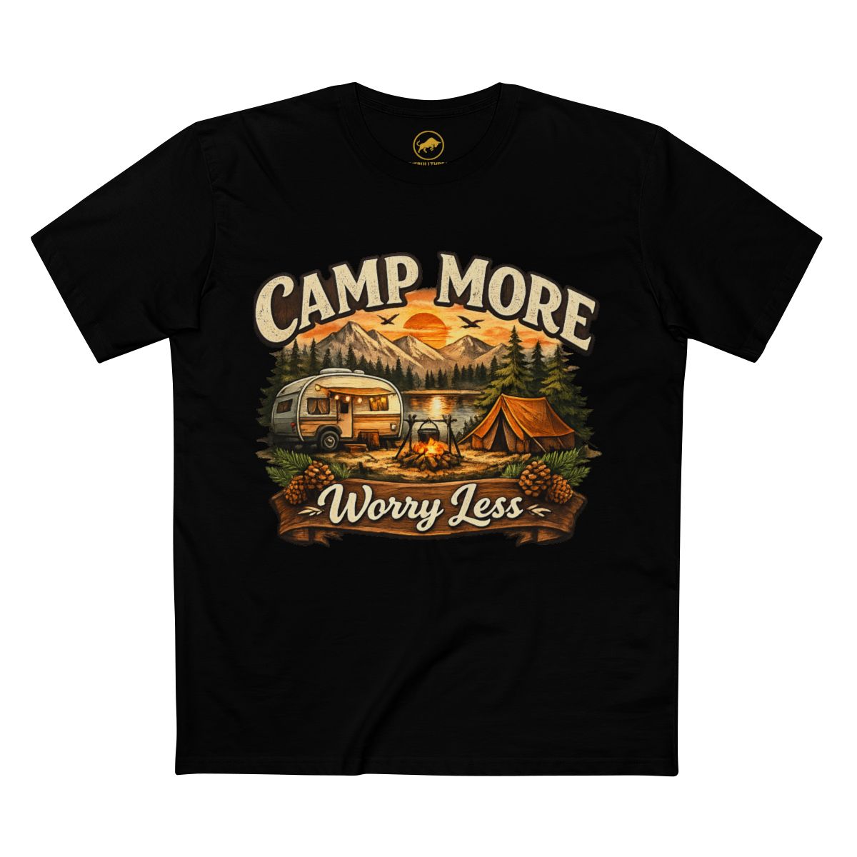 Camp More Worry Less Shirt, Premium Camping Graphic Tee, AS Colour 5001 Outdoor Adventure T-Shirt, Camper Gift for Men and Women.