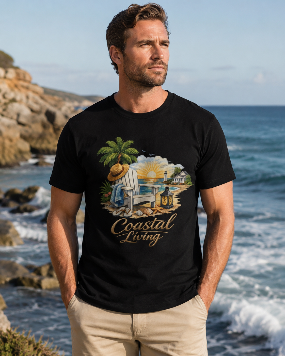 Coastal Living Shirt, Premium Beach Graphic Tee, AS Colour 5001 Ocean Lifestyle T-Shirt, Coastal Gift for Beach and Florida Lovers.