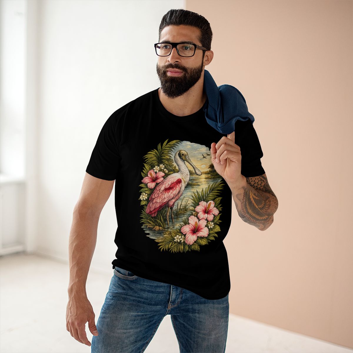 Premium Roseate Spoonbill Shirt, AS Colour 5001 Florida Wildlife Tee, Pink Coastal Bird Graphic T-Shirt, Everglades Nature Gif.