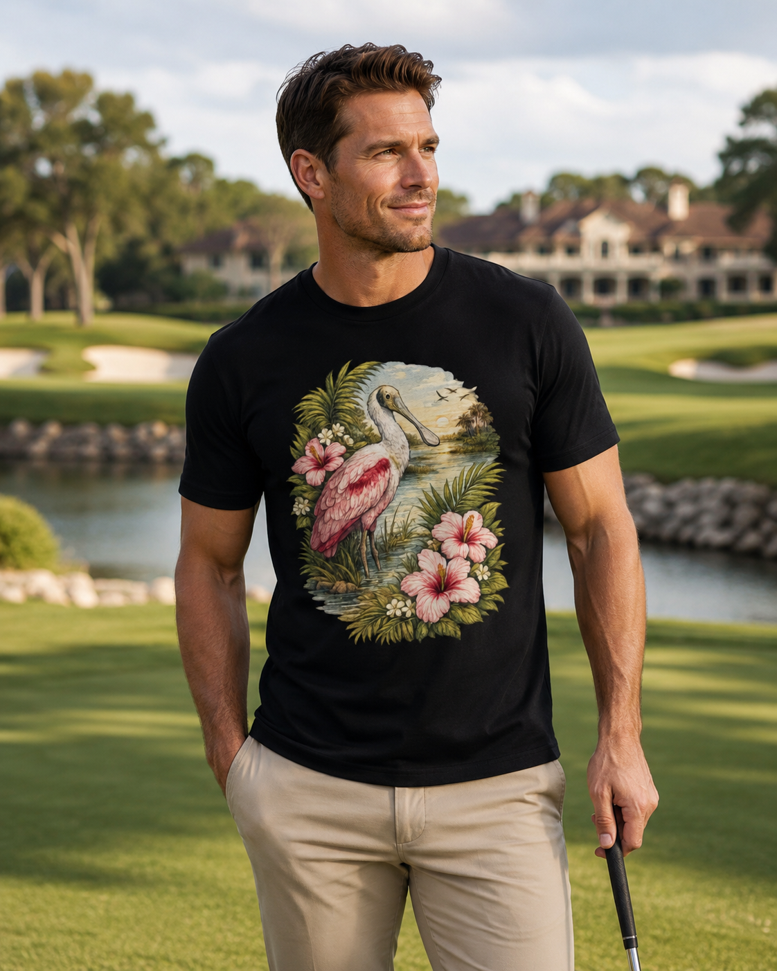 Premium Roseate Spoonbill Shirt, AS Colour 5001 Florida Wildlife Tee, Pink Coastal Bird Graphic T-Shirt, Everglades Nature Gif.