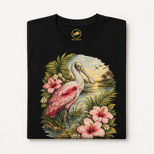 Premium Roseate Spoonbill Shirt, AS Colour 5001 Florida Wildlife Tee, Pink Coastal Bird Graphic T-Shirt, Everglades Nature Gif.