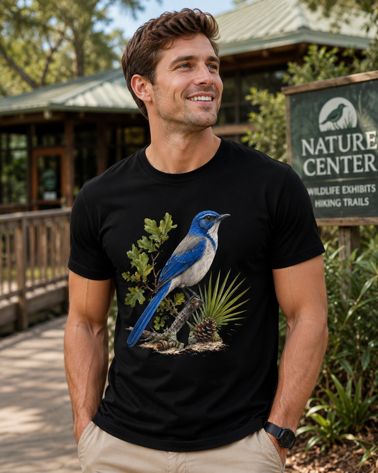 Premium Florida Scrub Jay T-Shirt, AS Colour 5001 Bird Graphic Tee, Florida Wildlife Shirt, Birdwatcher Gift, Native Nature Apparel.