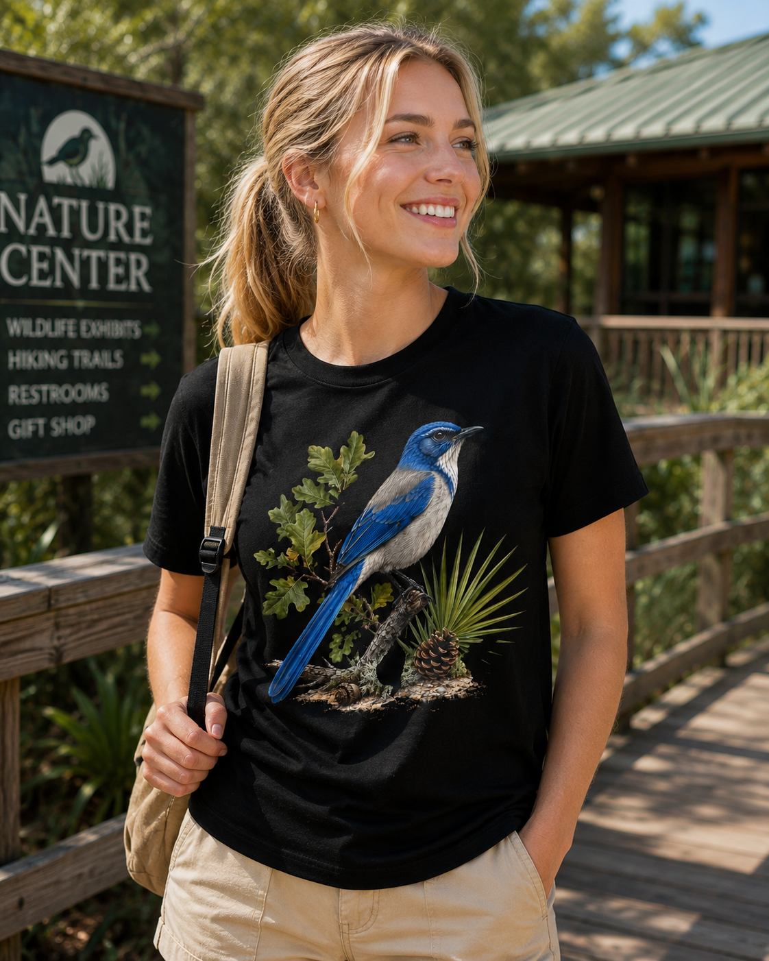 Premium Florida Scrub Jay T-Shirt, AS Colour 5001 Bird Graphic Tee, Florida Wildlife Shirt, Birdwatcher Gift, Native Nature Apparel.