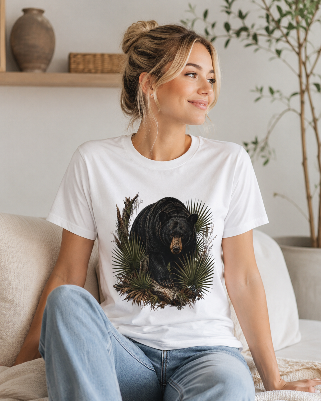 Florida Black Bear Shirt, Saw Palmetto Wildlife Tee, Premium Florida Nature Graphic T-Shirt, Bear Lover Outdoor Gift.