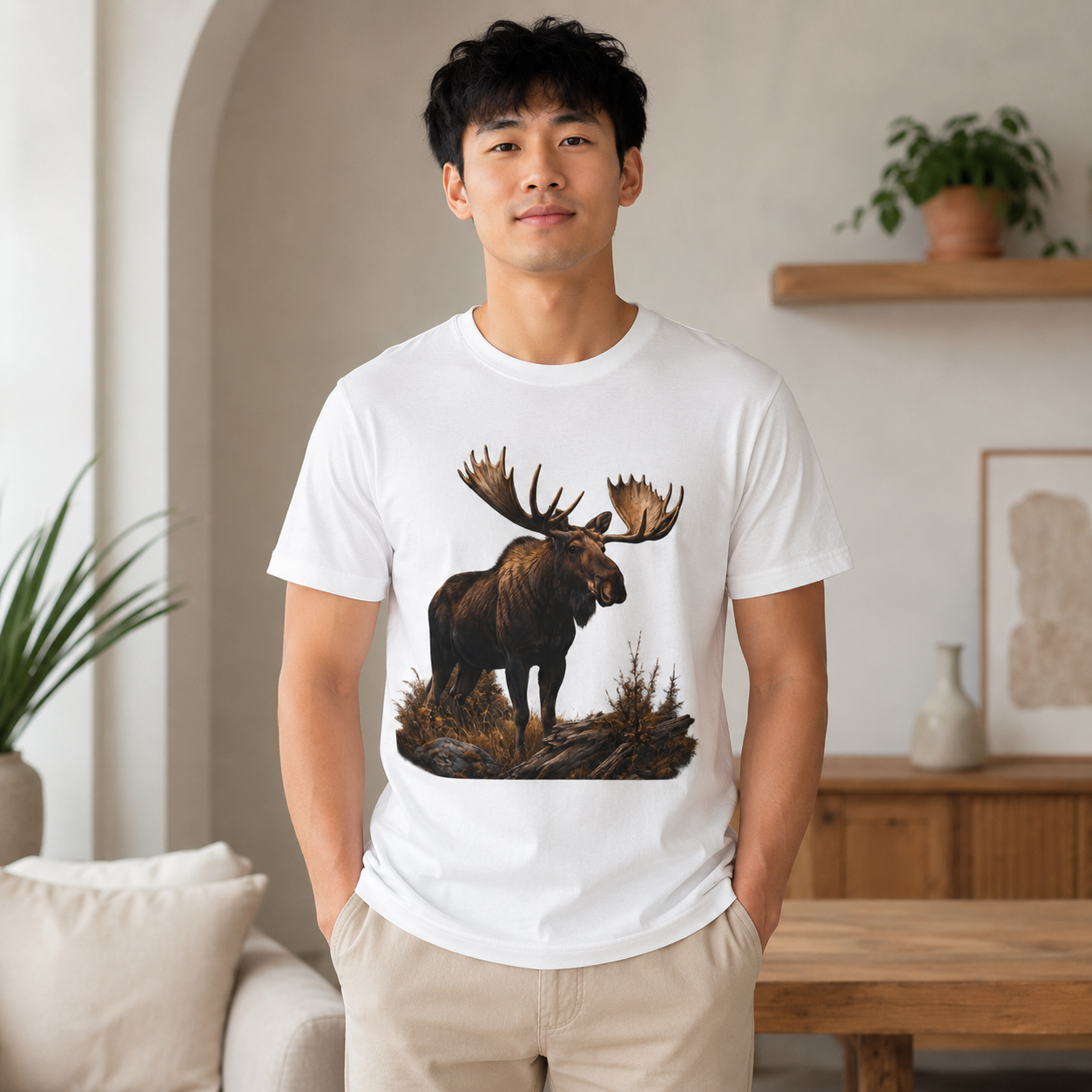 Majestic Bull Moose Shirt, Premium Wildlife Graphic Tee, Mountain Wilderness T-Shirt, Outdoorsman Gift, Moose Lover Nature Tee.