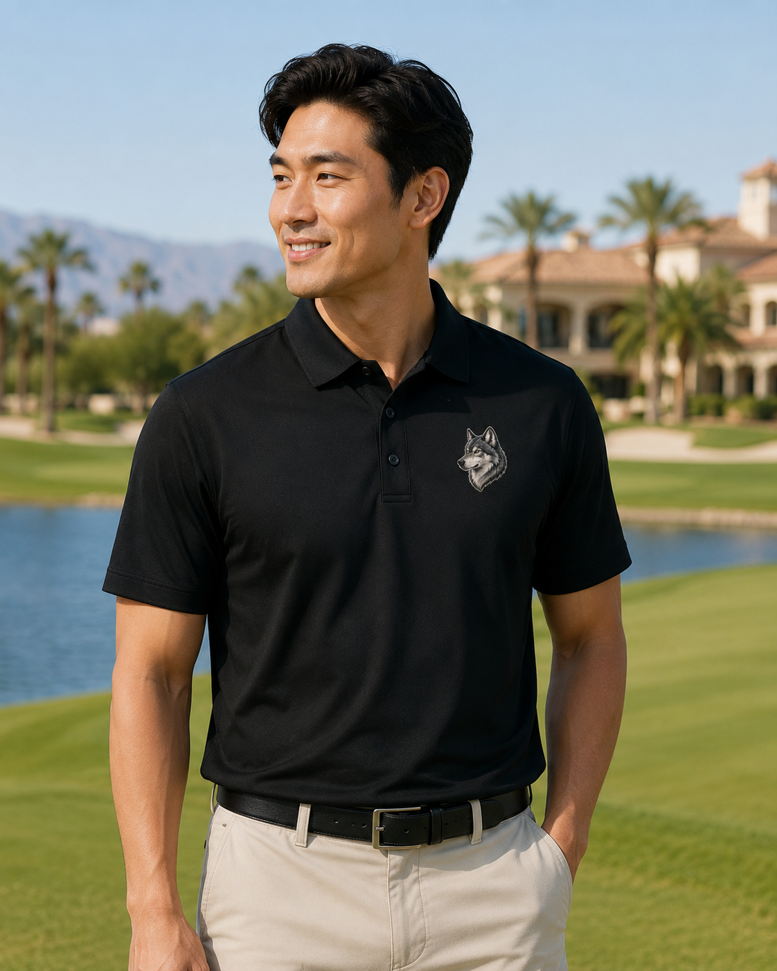 Wolf Embroidered Polo Shirt, Premium Black Mercer Mettle Golf Polo, Gray Wolf Wildlife Shirt, Lodge Outdoor Gift.