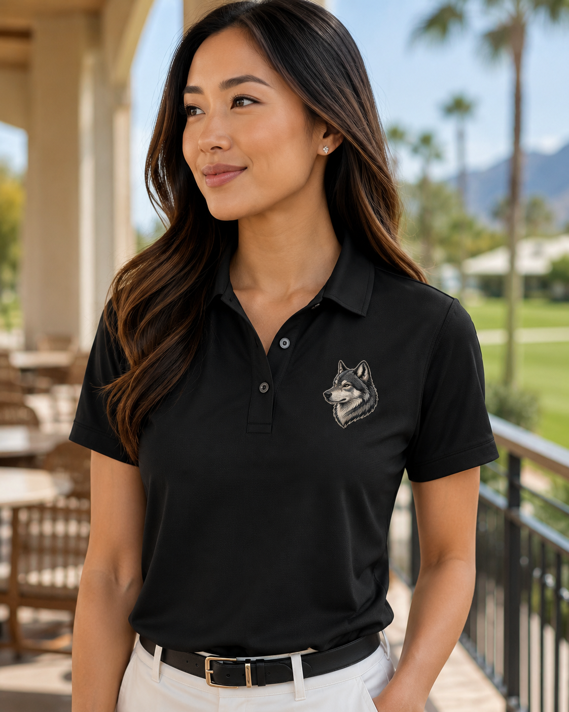Wolf Embroidered Polo Shirt, Premium Black Mercer Mettle Golf Polo, Gray Wolf Wildlife Shirt, Lodge Outdoor Gift.
