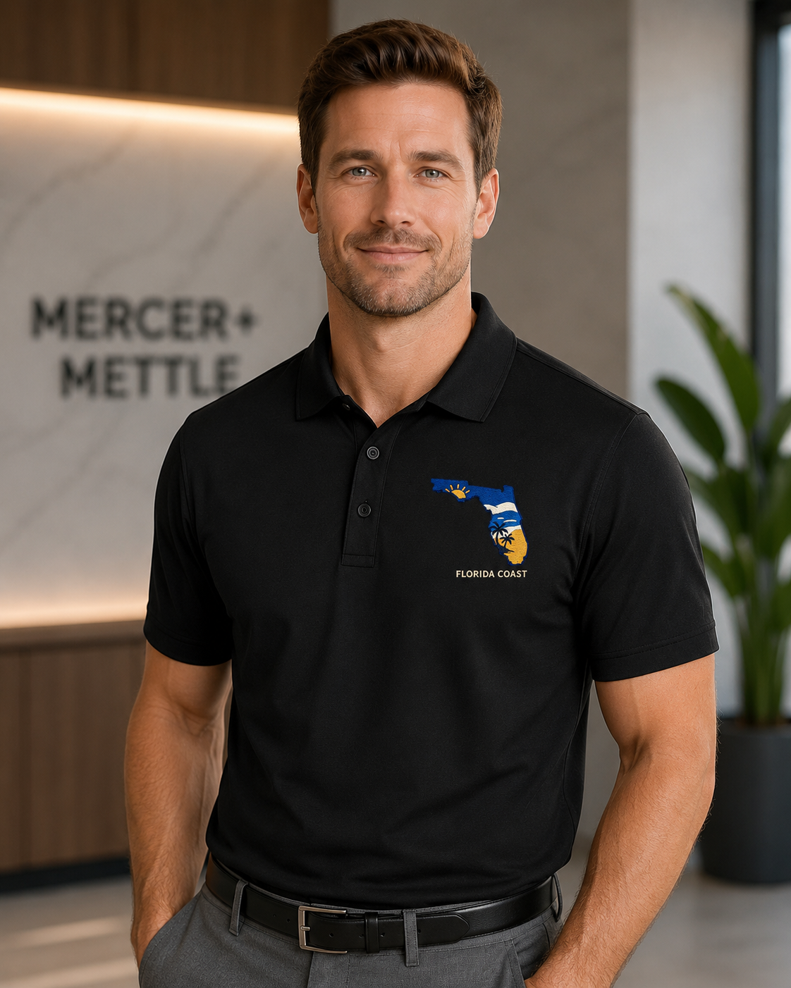Florida Coast Embroidered Polo Shirt, Premium Coastal Golf Polo, Sunshine State Apparel, Florida Beach Gift.