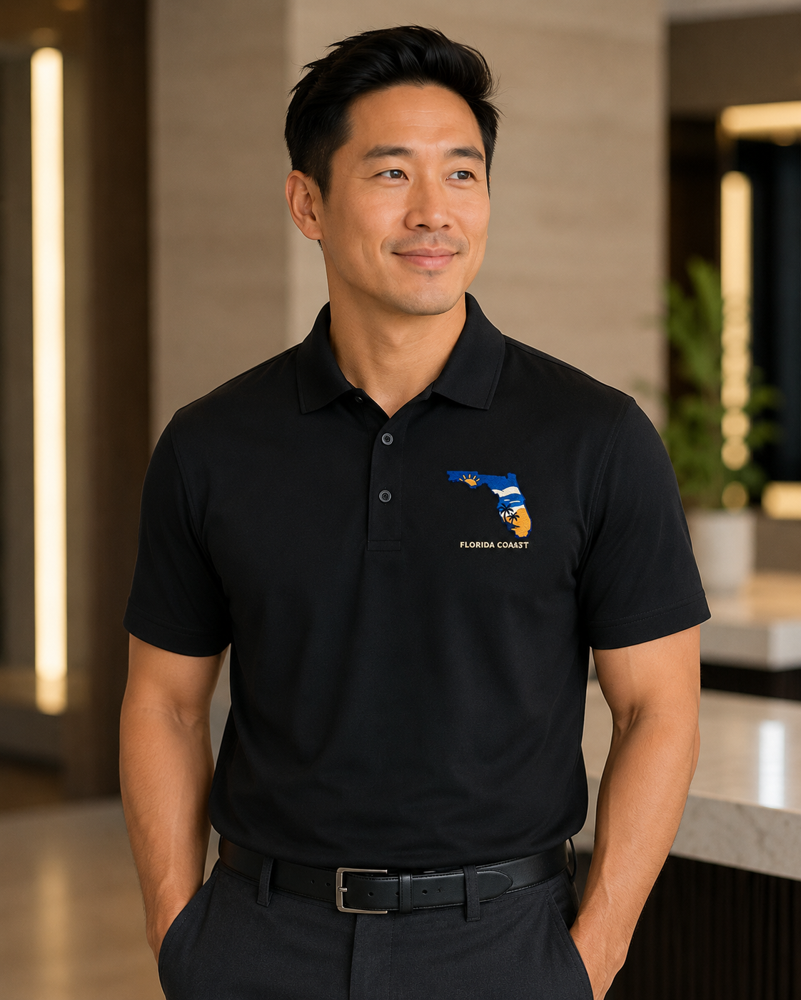 Florida Coast Embroidered Polo Shirt, Premium Coastal Golf Polo, Sunshine State Apparel, Florida Beach Gift.