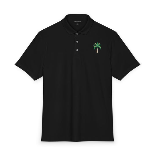 Royal Palm Premium Black Polo Shirt, Embroidered Palm Tree Golf Polo, Luxury Florida Coastal Resort Wear, Tropical Country Club Shirt.