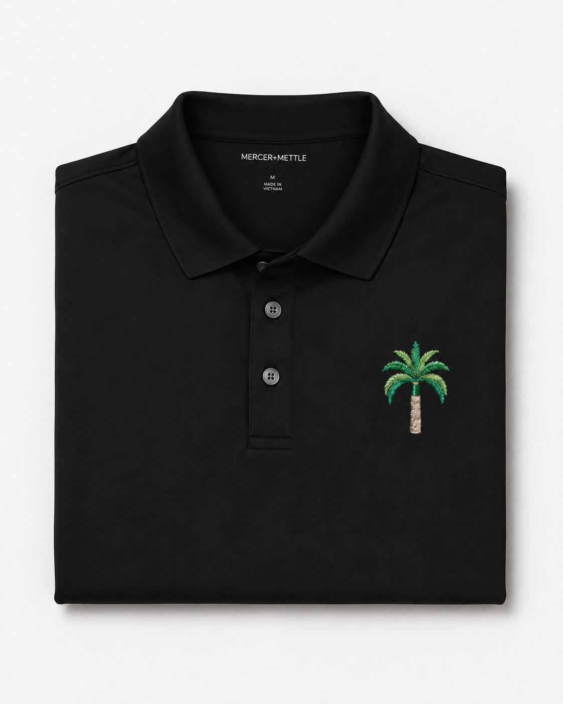 Royal Palm Premium Black Polo Shirt, Embroidered Palm Tree Golf Polo, Luxury Florida Coastal Resort Wear, Tropical Country Club Shirt.