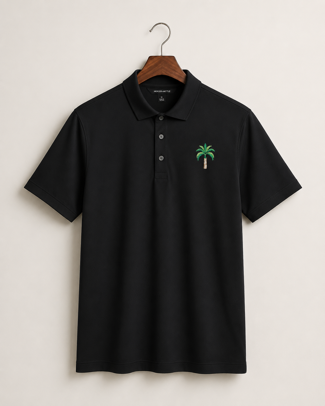 Royal Palm Premium Black Polo Shirt, Embroidered Palm Tree Golf Polo, Luxury Florida Coastal Resort Wear, Tropical Country Club Shirt.