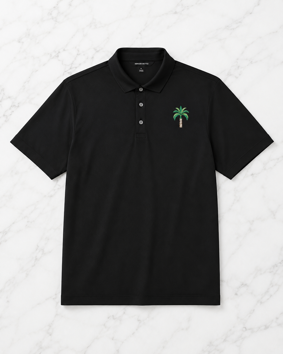 Royal Palm Premium Black Polo Shirt, Embroidered Palm Tree Golf Polo, Luxury Florida Coastal Resort Wear, Tropical Country Club Shirt.