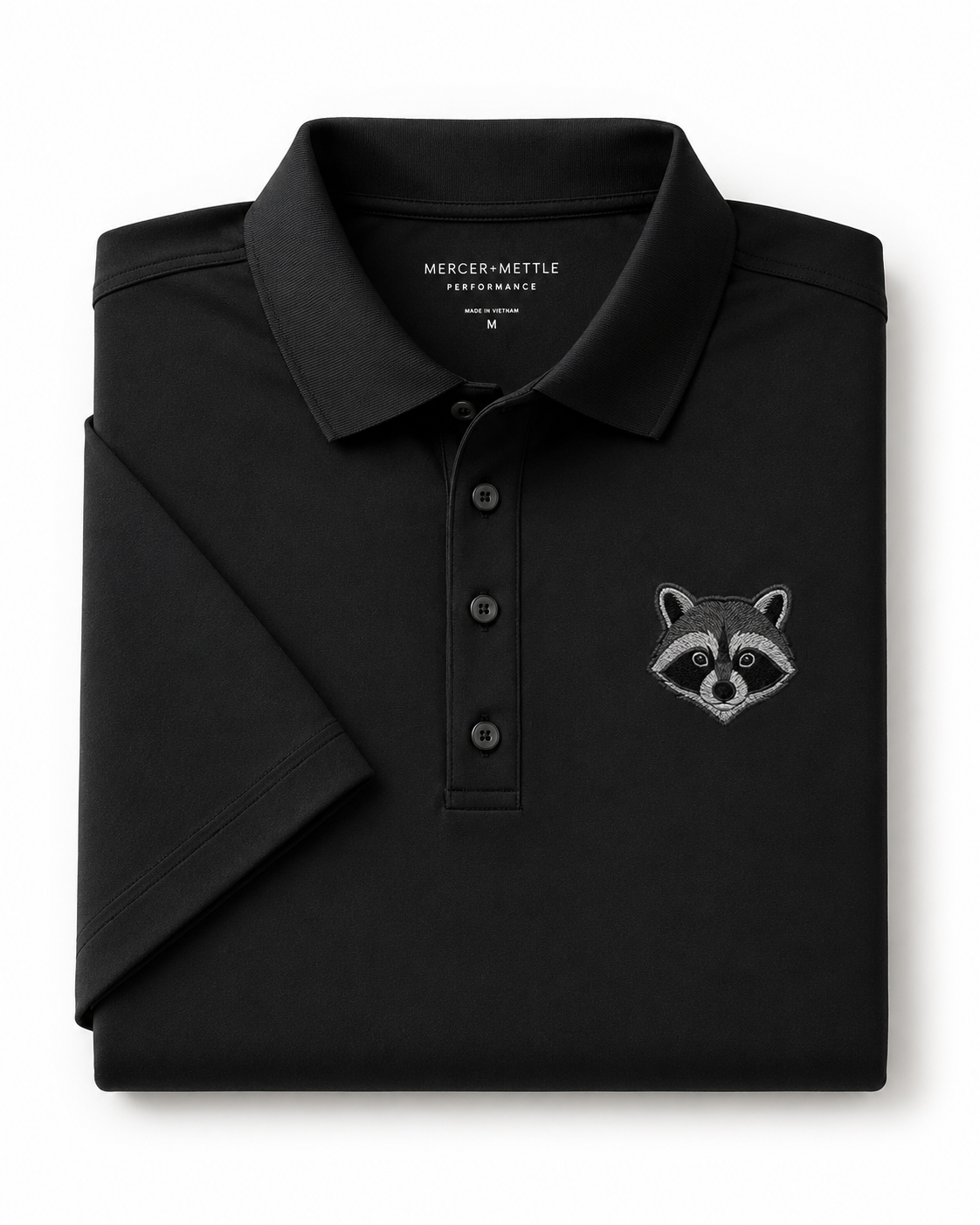 Raccoon Embroidered Black Polo Shirt, Premium Wildlife Golf Polo, Woodland Animal Shirt, Raccoon Lover Gift.