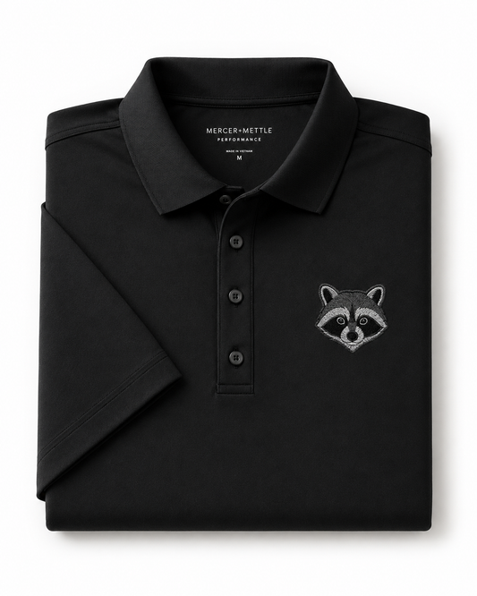 Raccoon Embroidered Black Polo Shirt, Premium Wildlife Golf Polo, Woodland Animal Shirt, Raccoon Lover Gift.