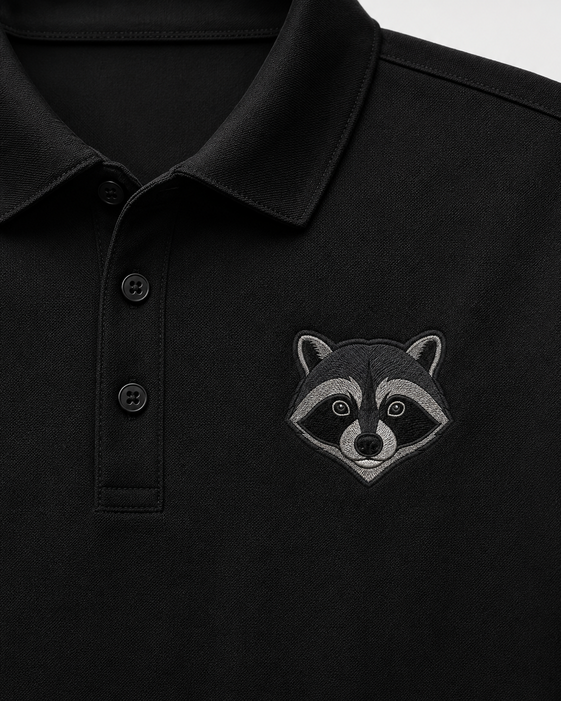 Raccoon Embroidered Black Polo Shirt, Premium Wildlife Golf Polo, Woodland Animal Shirt, Raccoon Lover Gift.