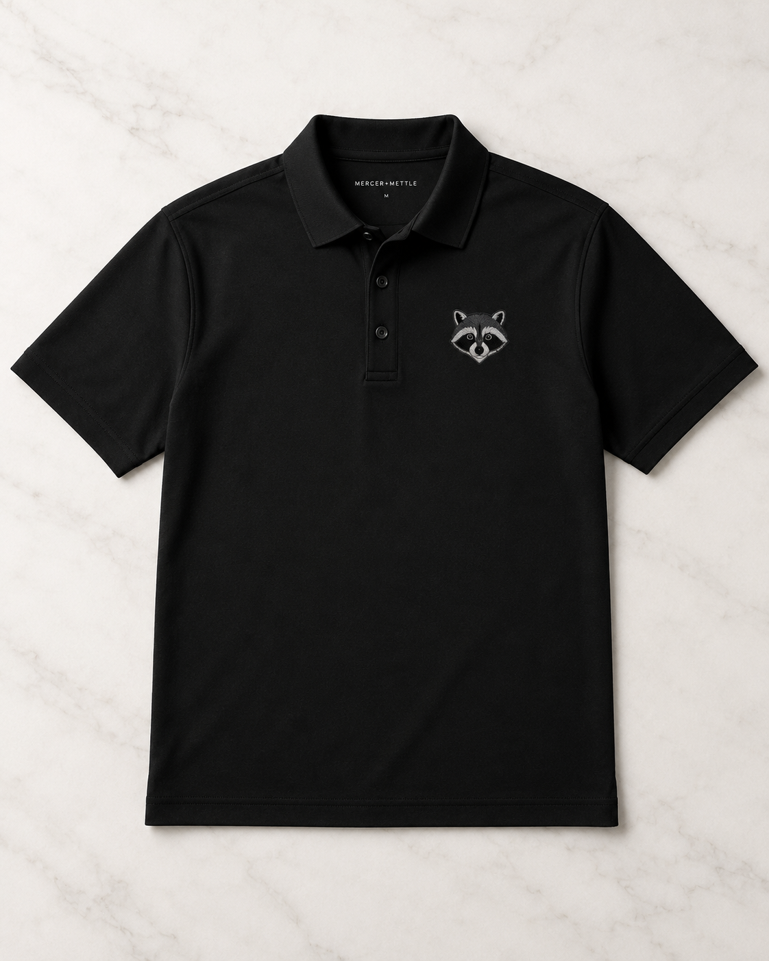 Raccoon Embroidered Black Polo Shirt, Premium Wildlife Golf Polo, Woodland Animal Shirt, Raccoon Lover Gift.