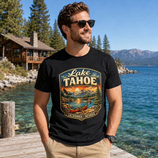 Lake Tahoe Shirt, Vintage California Nevada Travel Tee, Mountain Lake Adventure T-Shirt, Canoeing Boating Vacation Gift