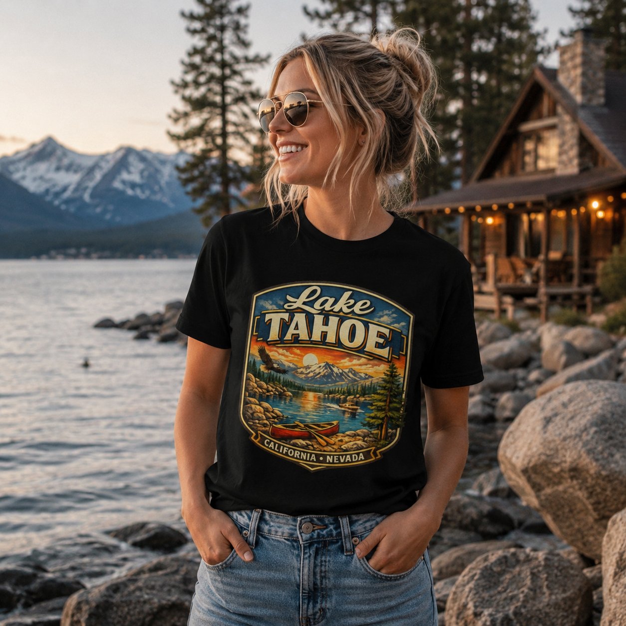 Lake Tahoe Shirt, Vintage California Nevada Travel Tee, Mountain Lake Adventure T-Shirt, Canoeing Boating Vacation Gift.