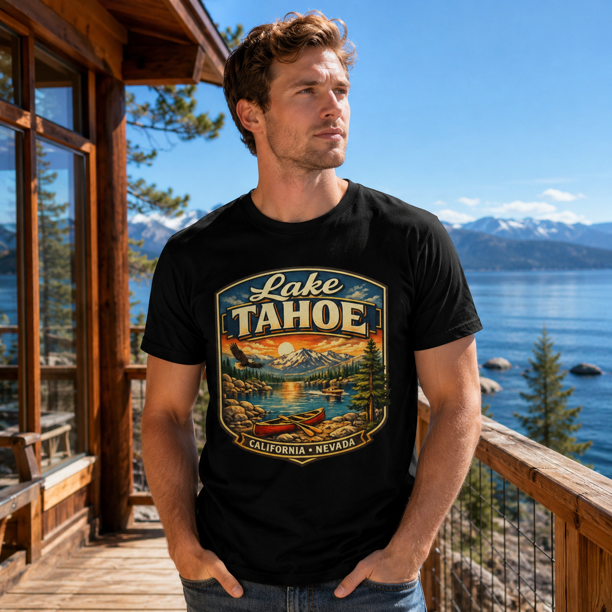 Lake Tahoe Shirt, Vintage California Nevada Travel Tee, Mountain Lake Adventure T-Shirt, Canoeing Boating Vacation Gift.