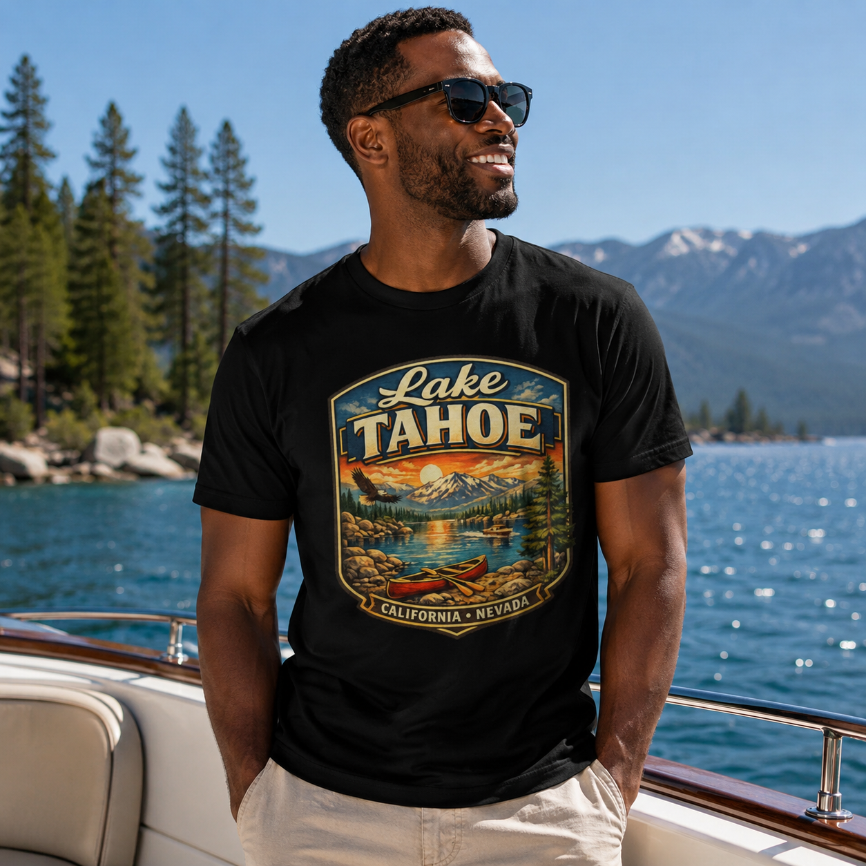 Lake Tahoe Shirt, Vintage California Nevada Travel Tee, Mountain Lake Adventure T-Shirt, Canoeing Boating Vacation Gift.