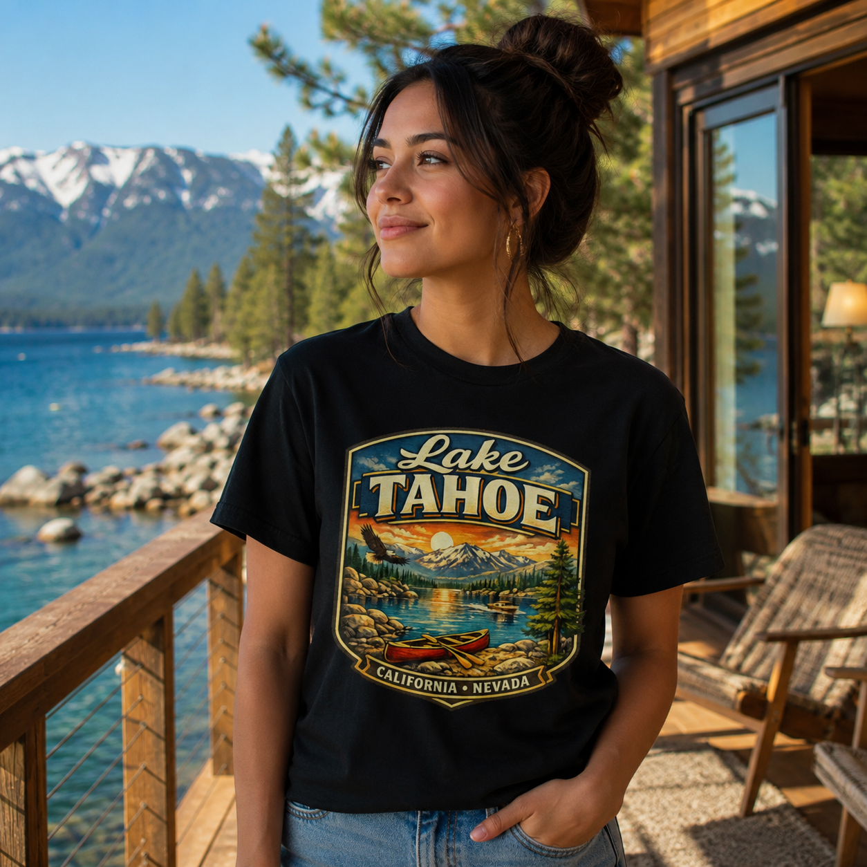 Lake Tahoe Shirt, Vintage California Nevada Travel Tee, Mountain Lake Adventure T-Shirt, Canoeing Boating Vacation Gift.