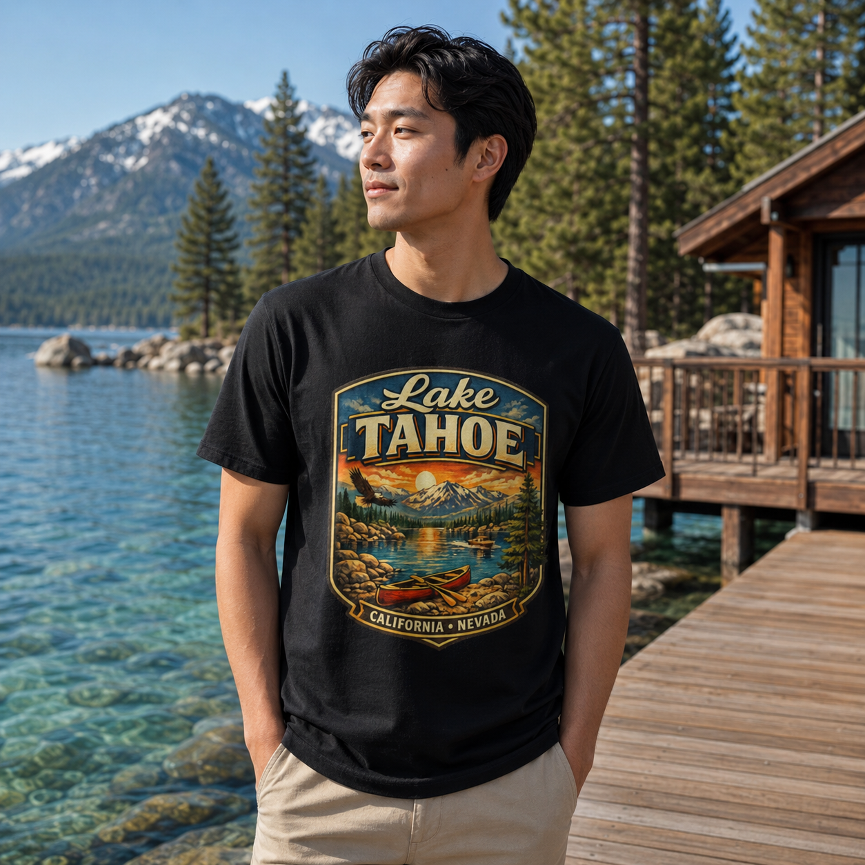 Lake Tahoe Shirt, Vintage California Nevada Travel Tee, Mountain Lake Adventure T-Shirt, Canoeing Boating Vacation Gift.