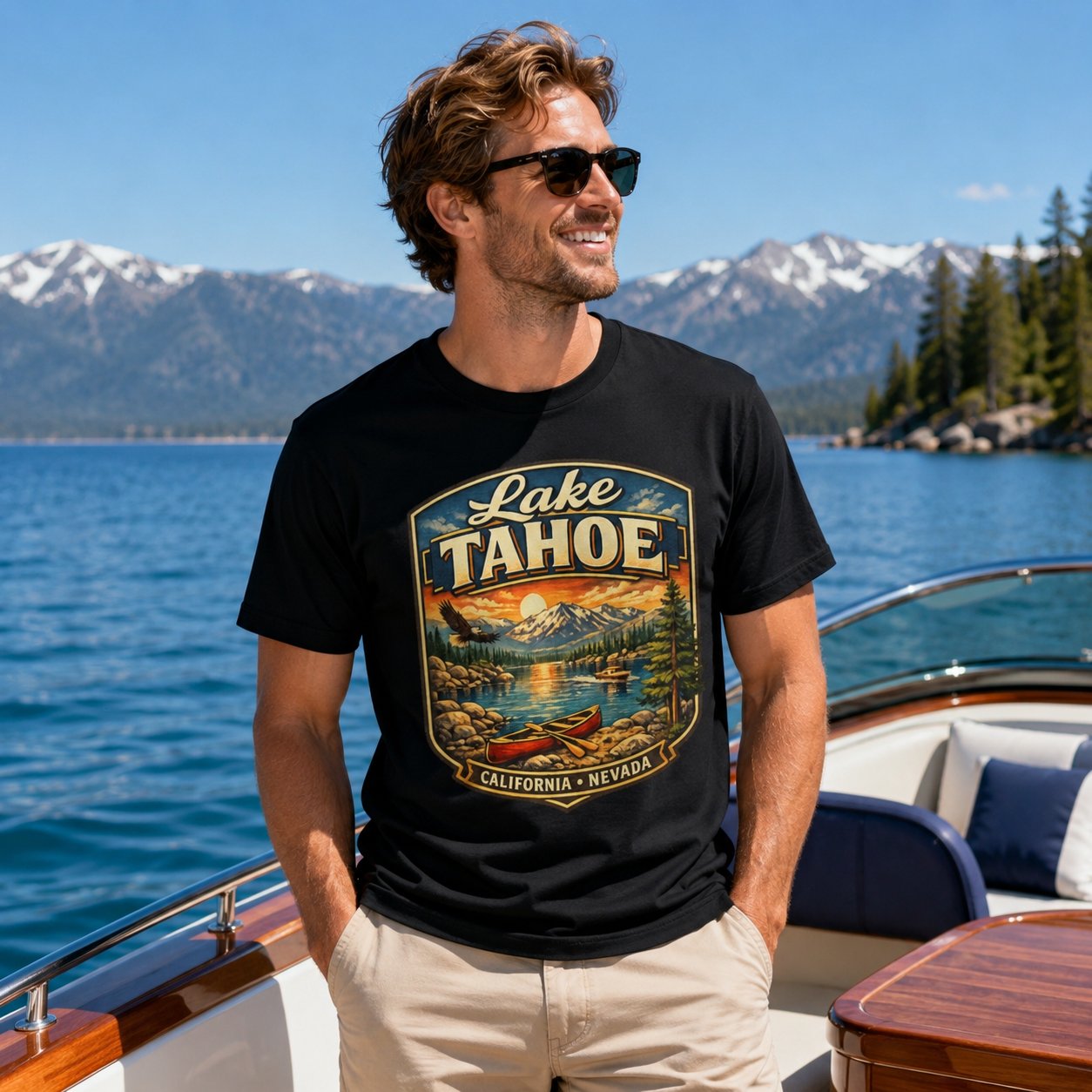 Lake Tahoe Shirt, Vintage California Nevada Travel Tee, Mountain Lake Adventure T-Shirt, Canoeing Boating Vacation Gift.