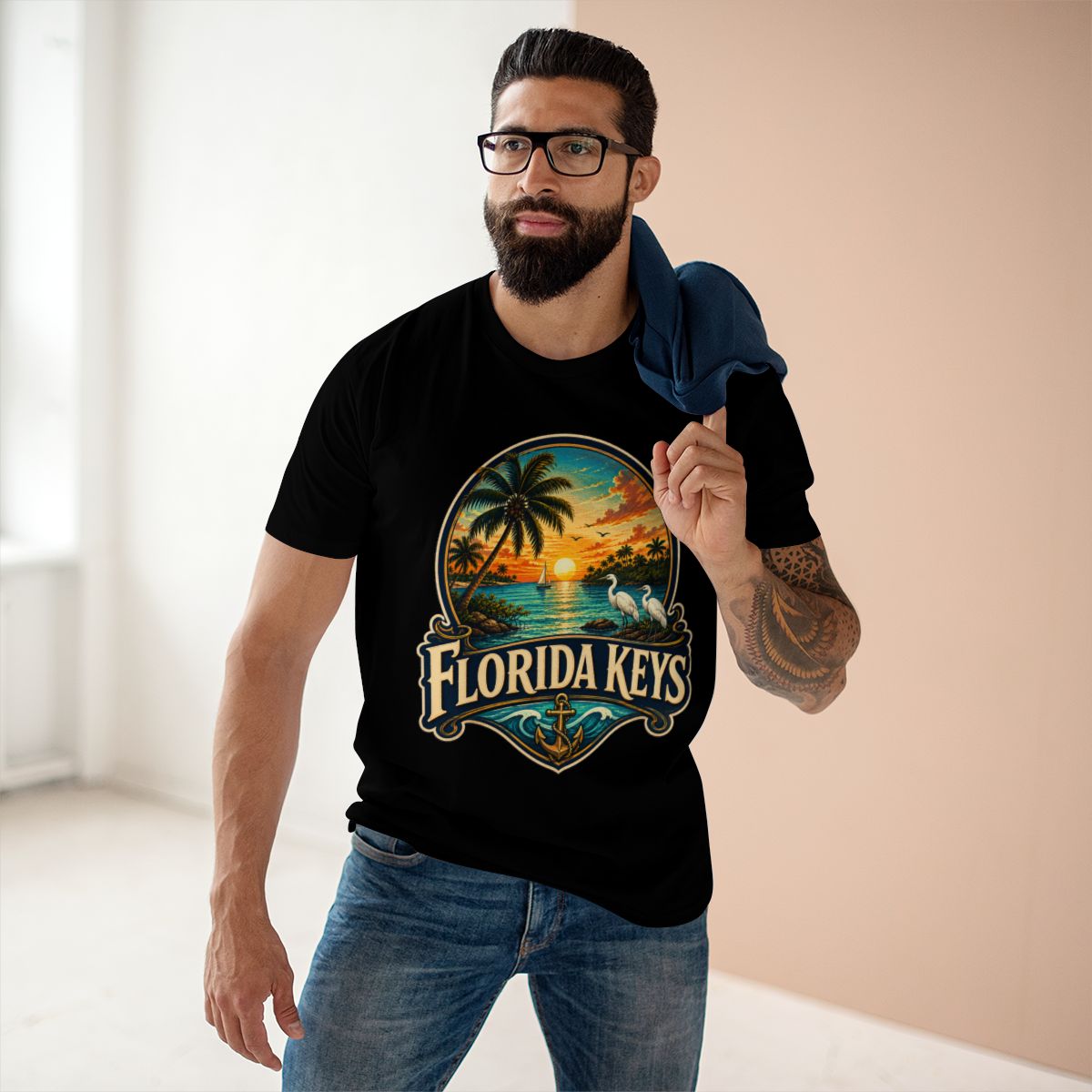 Florida Keys Shirt, Vintage Tropical Sunset Tee, Coastal Beach Vacation T-Shirt, Premium AS Colour 5001 Florida Travel Gift.