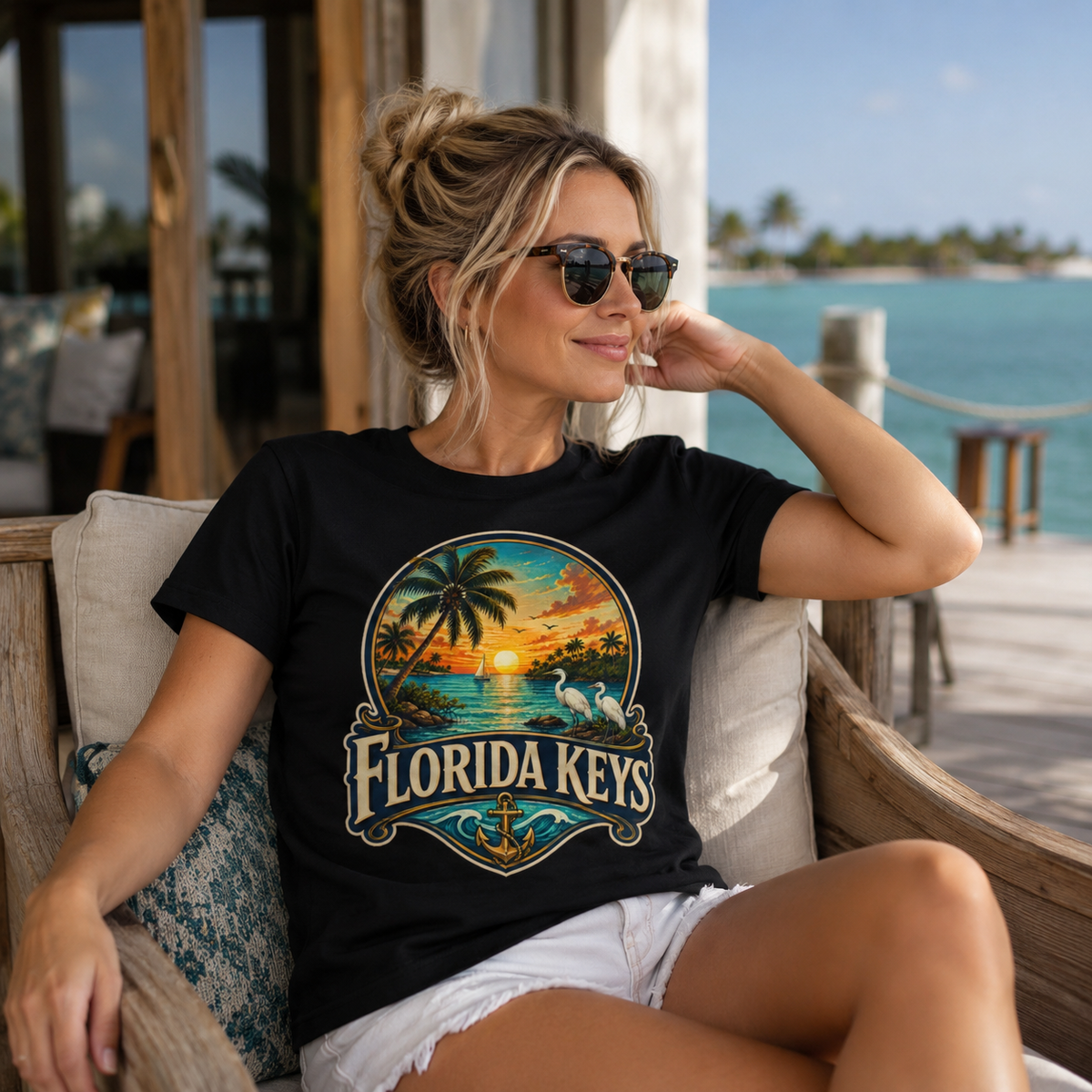 Florida Keys Shirt, Vintage Tropical Sunset Tee, Coastal Beach Vacation T-Shirt, Premium AS Colour 5001 Florida Travel Gift.