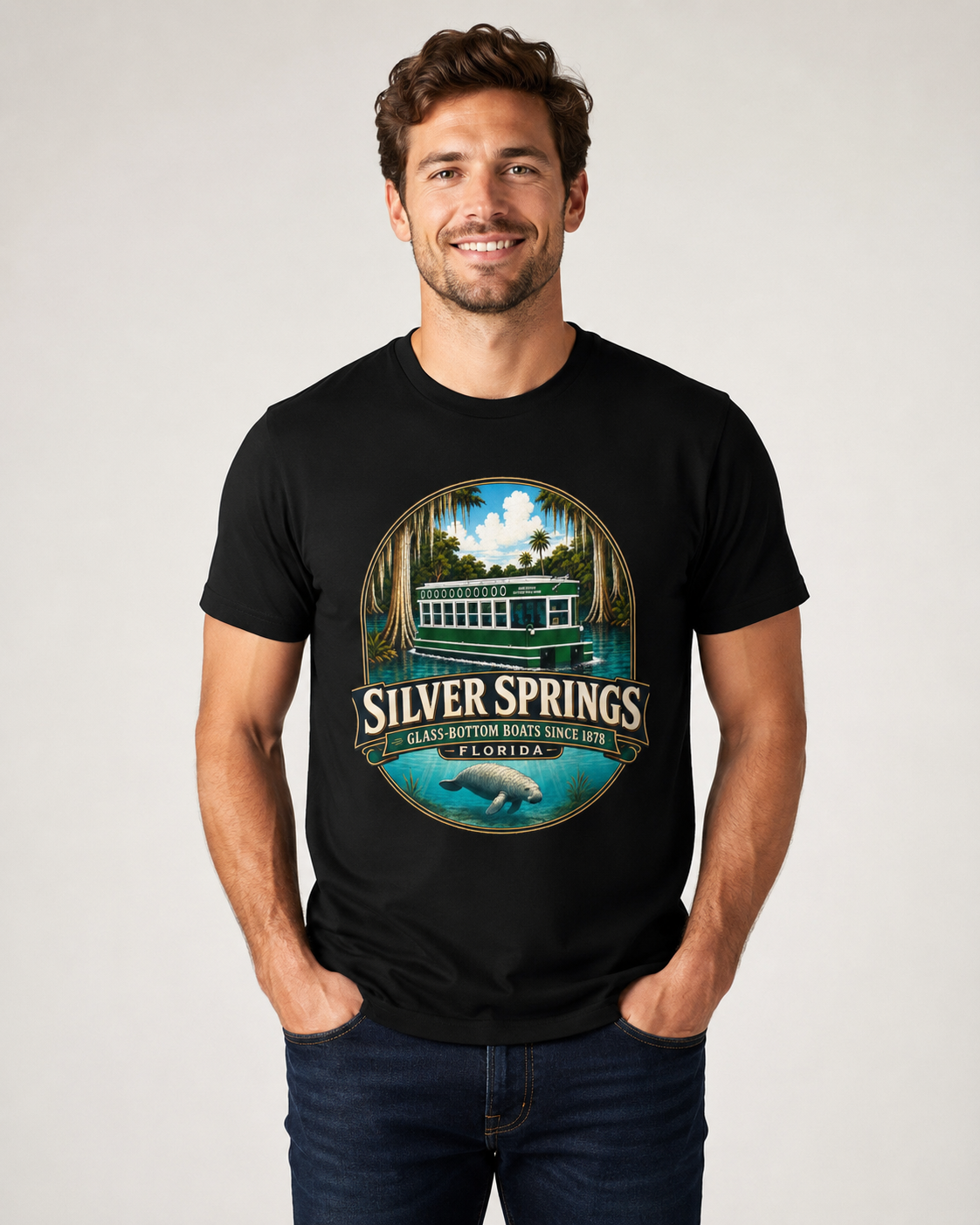 Silver Springs Florida Shirt, Vintage Glass-Bottom Boat Graphic Tee, Manatee State Park Travel Souvenir and Florida Gift.