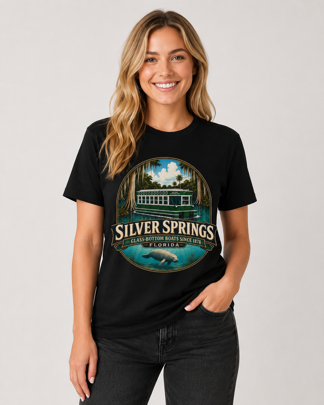 Silver Springs Florida Shirt, Vintage Glass-Bottom Boat Graphic Tee, Manatee State Park Travel Souvenir and Florida Gift.
