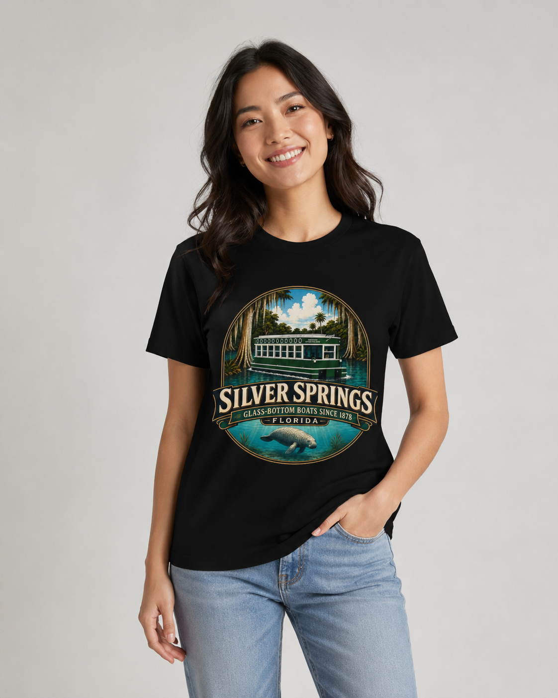 Silver Springs Florida Shirt, Vintage Glass-Bottom Boat Graphic Tee, Manatee State Park Travel Souvenir and Florida Gift