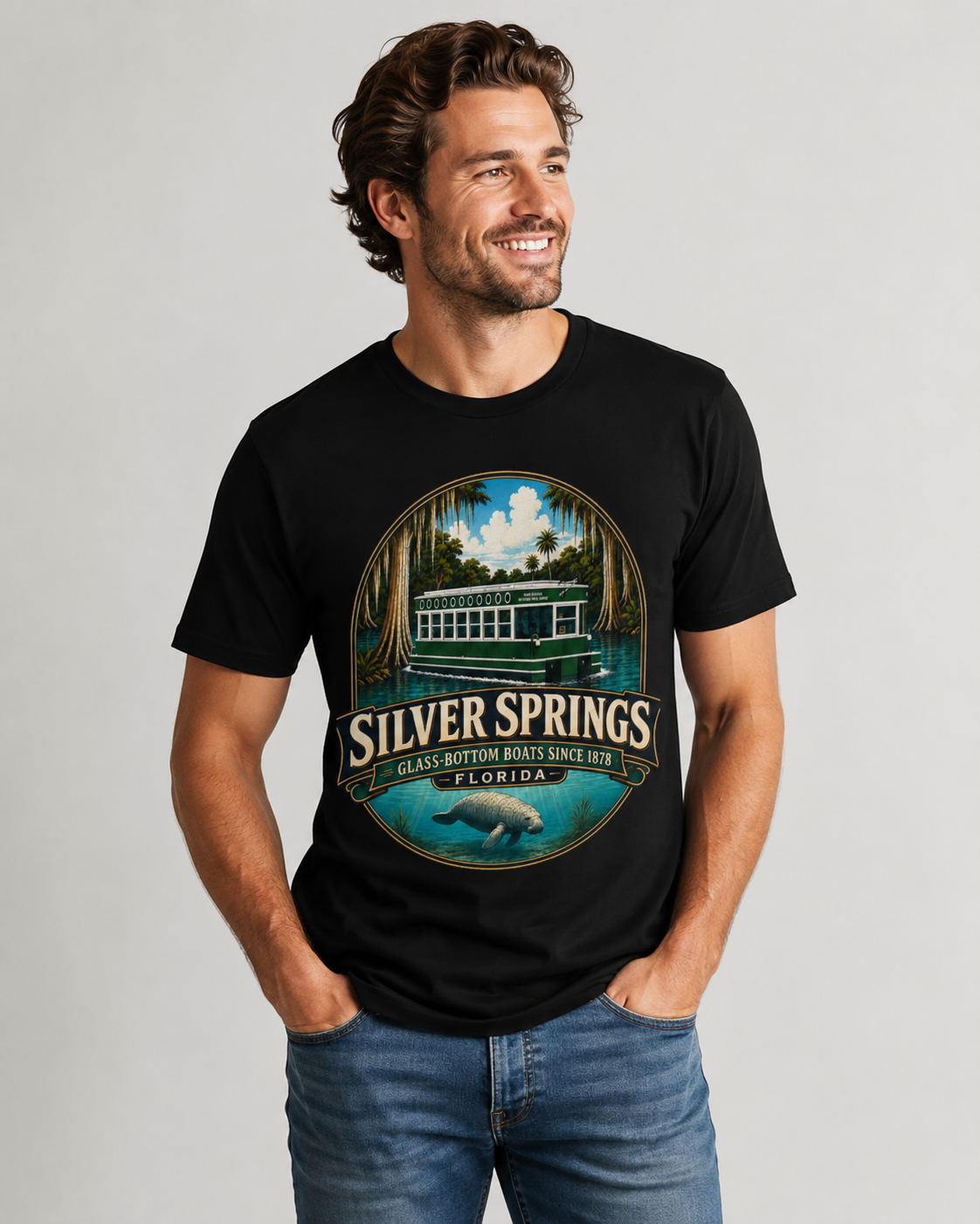 Silver Springs Florida Shirt, Vintage Glass-Bottom Boat Graphic Tee, Manatee State Park Travel Souvenir and Florida Gift.