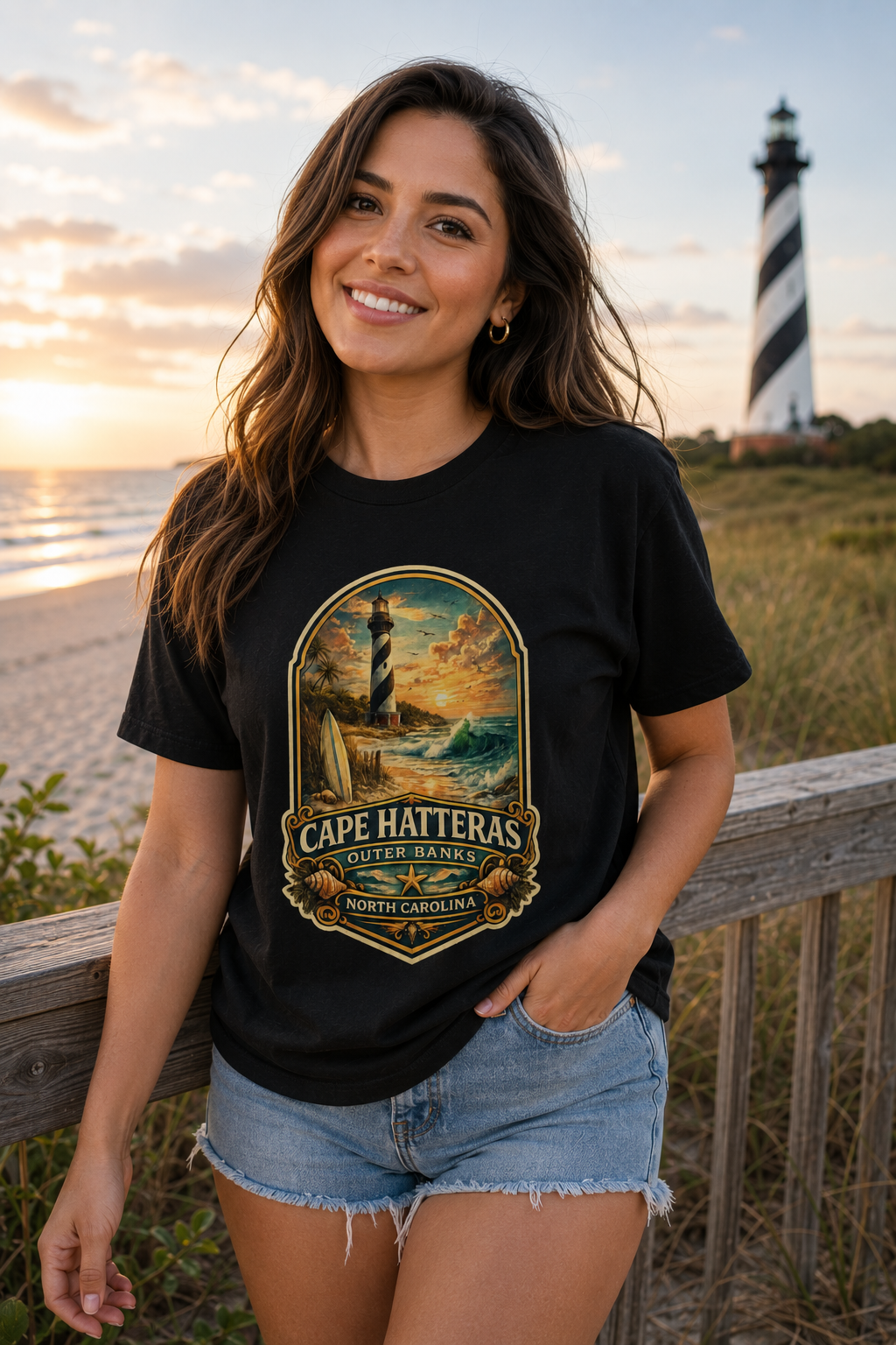 Cape Hatteras Shirt, Outer Banks Lighthouse Tee, Premium North Carolina Coastal T-Shirt.