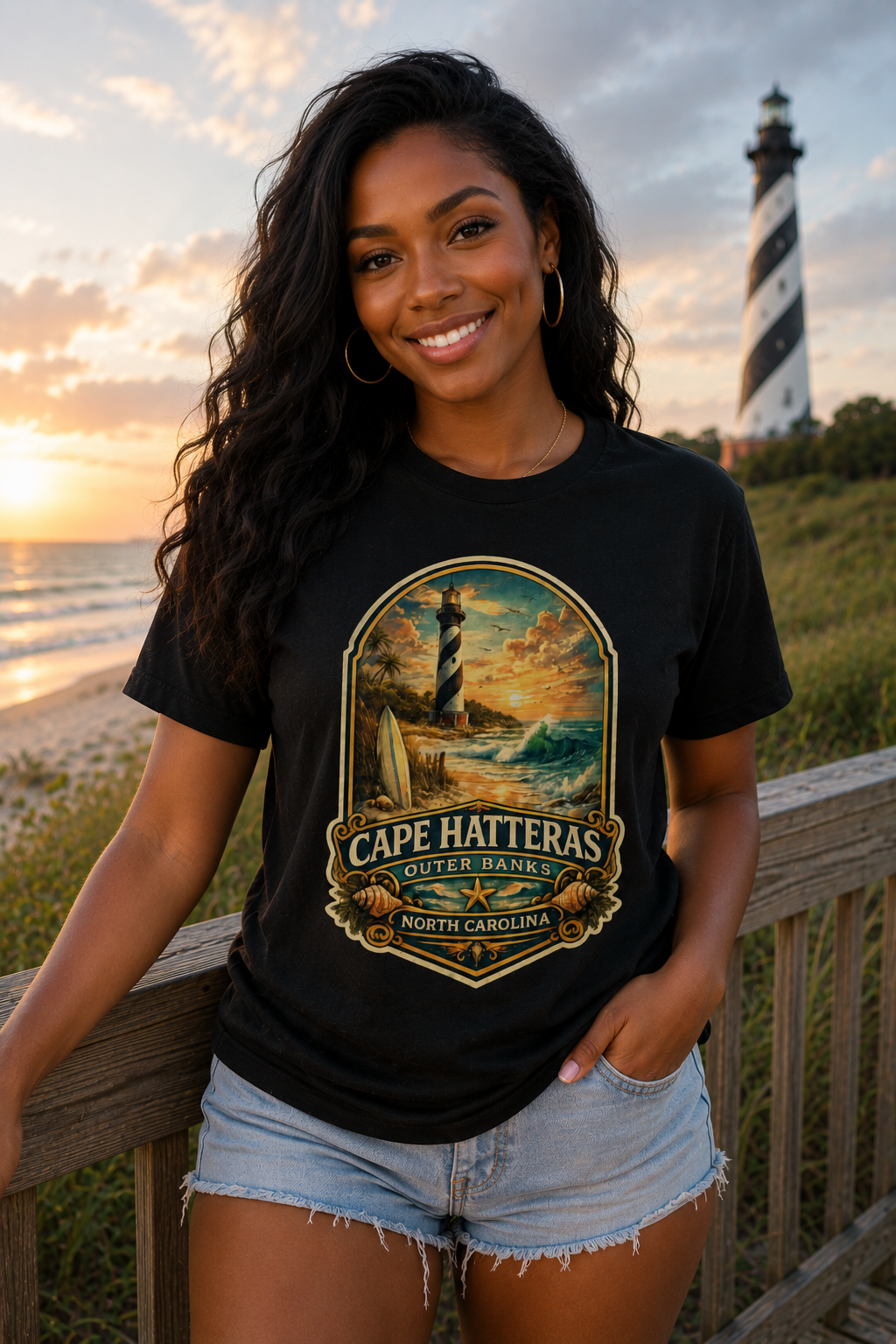 Cape Hatteras Shirt, Outer Banks Lighthouse Tee, Premium North Carolina Coastal T-Shirt.