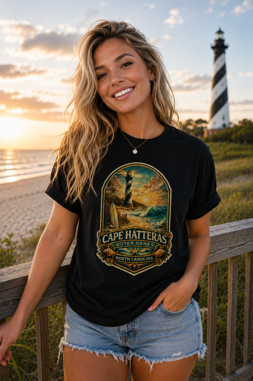 Cape Hatteras Shirt, Outer Banks Lighthouse Tee, Premium North Carolina Coastal T-Shirt.