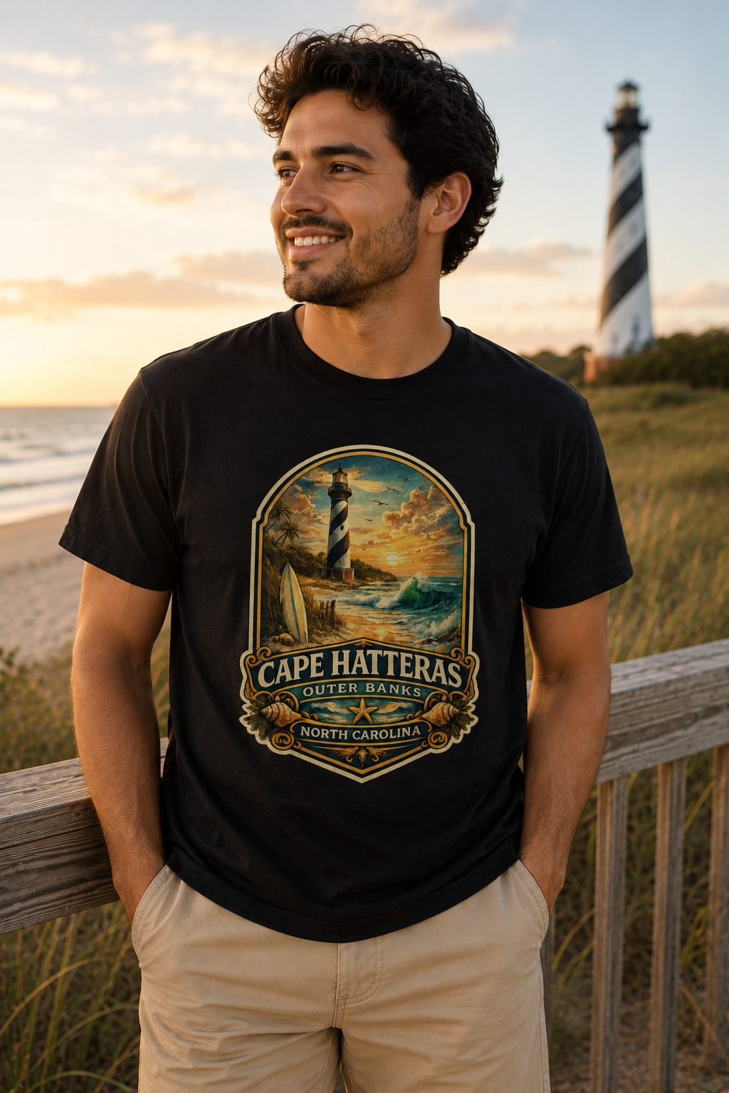 Cape Hatteras Shirt, Outer Banks Lighthouse Tee, Premium North Carolina Coastal T-Shirt.