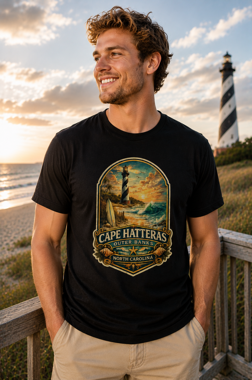 Cape Hatteras Shirt, Outer Banks Lighthouse Tee, Premium North Carolina Coastal T-Shirt.