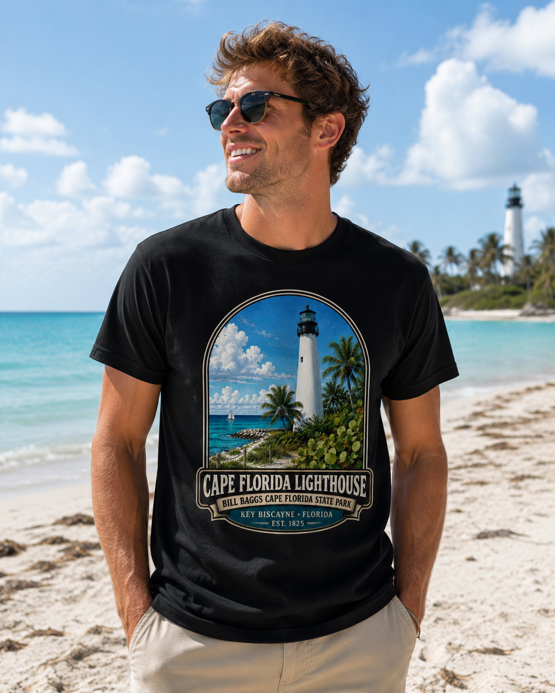 Cape Florida Lighthouse Shirt, Key Biscayne Florida Tee, Bill Baggs State Park Shirt, Vintage Coastal Lighthouse Gift.