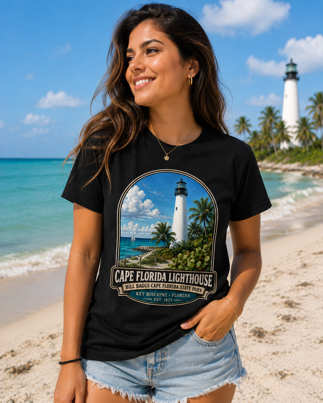 Cape Florida Lighthouse Shirt, Key Biscayne Florida Tee, Bill Baggs State Park Shirt, Vintage Coastal Lighthouse Gift.