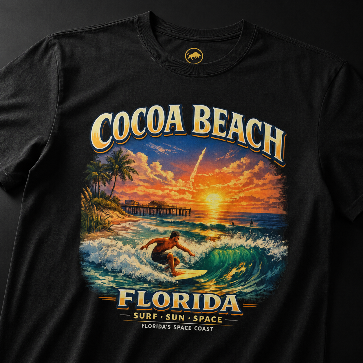 Cocoa Beach Florida Shirt, Vintage Surfing T-Shirt, Space Coast Rocket Launch Tee, Beach Vacation Gift, Florida Surfer Graphic Tee.