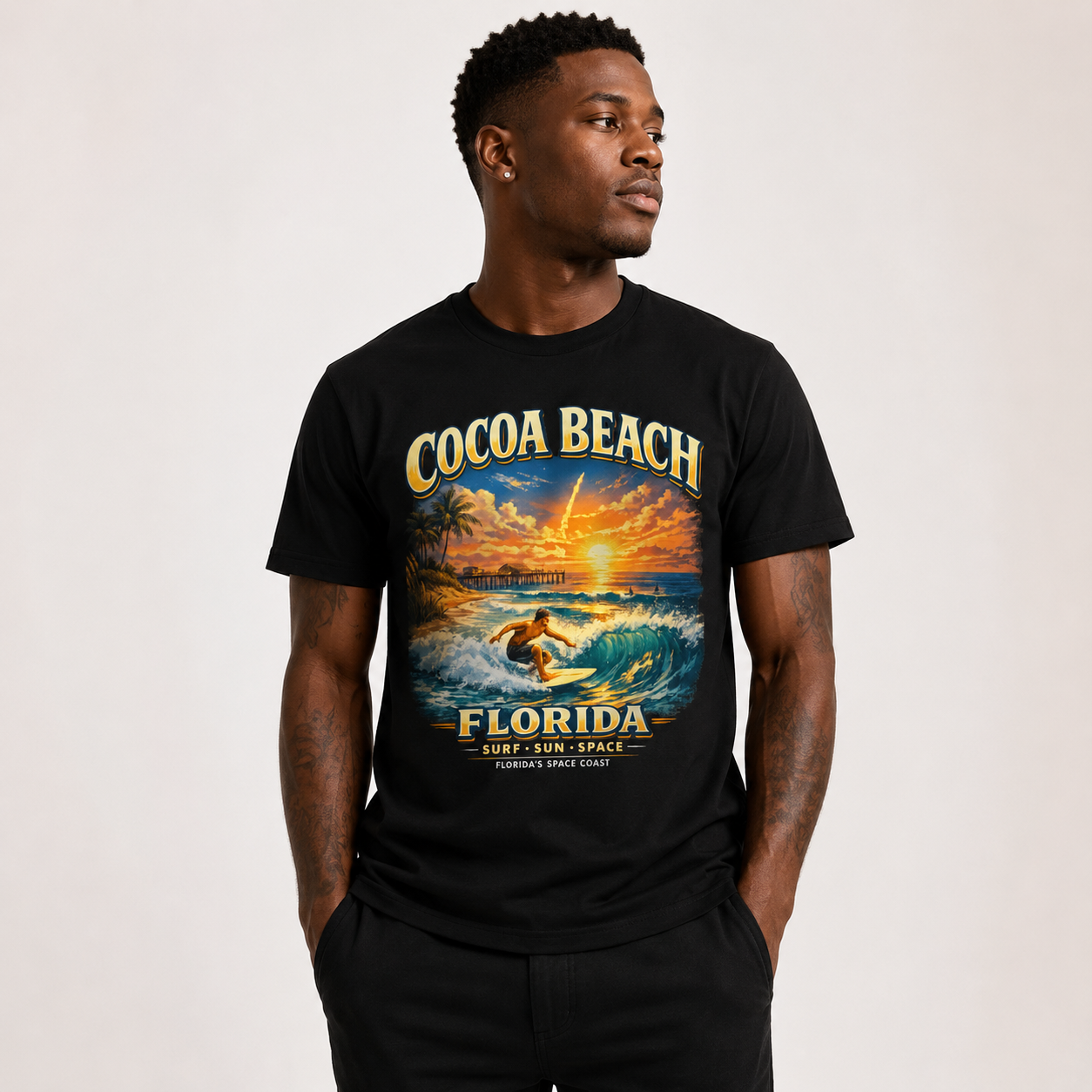 Cocoa Beach Florida Shirt, Vintage Surfing T-Shirt, Space Coast Rocket Launch Tee, Beach Vacation Gift, Florida Surfer Graphic Tee.