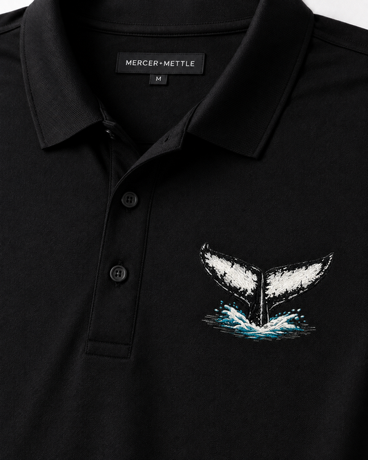Whale Tail Embroidered Polo Shirt | Premium Ocean Wildlife Performance Golf Polo | Coastal Nautical Whale Lover Gift.