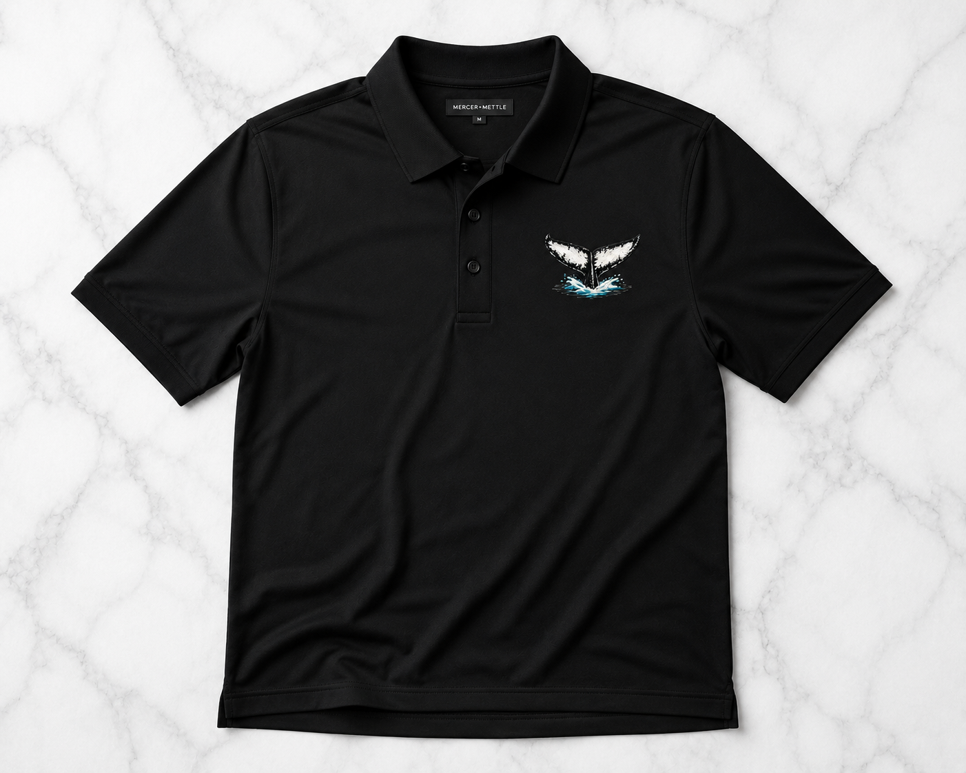 Whale Tail Embroidered Polo Shirt | Premium Ocean Wildlife Performance Golf Polo | Coastal Nautical Whale Lover Gift.