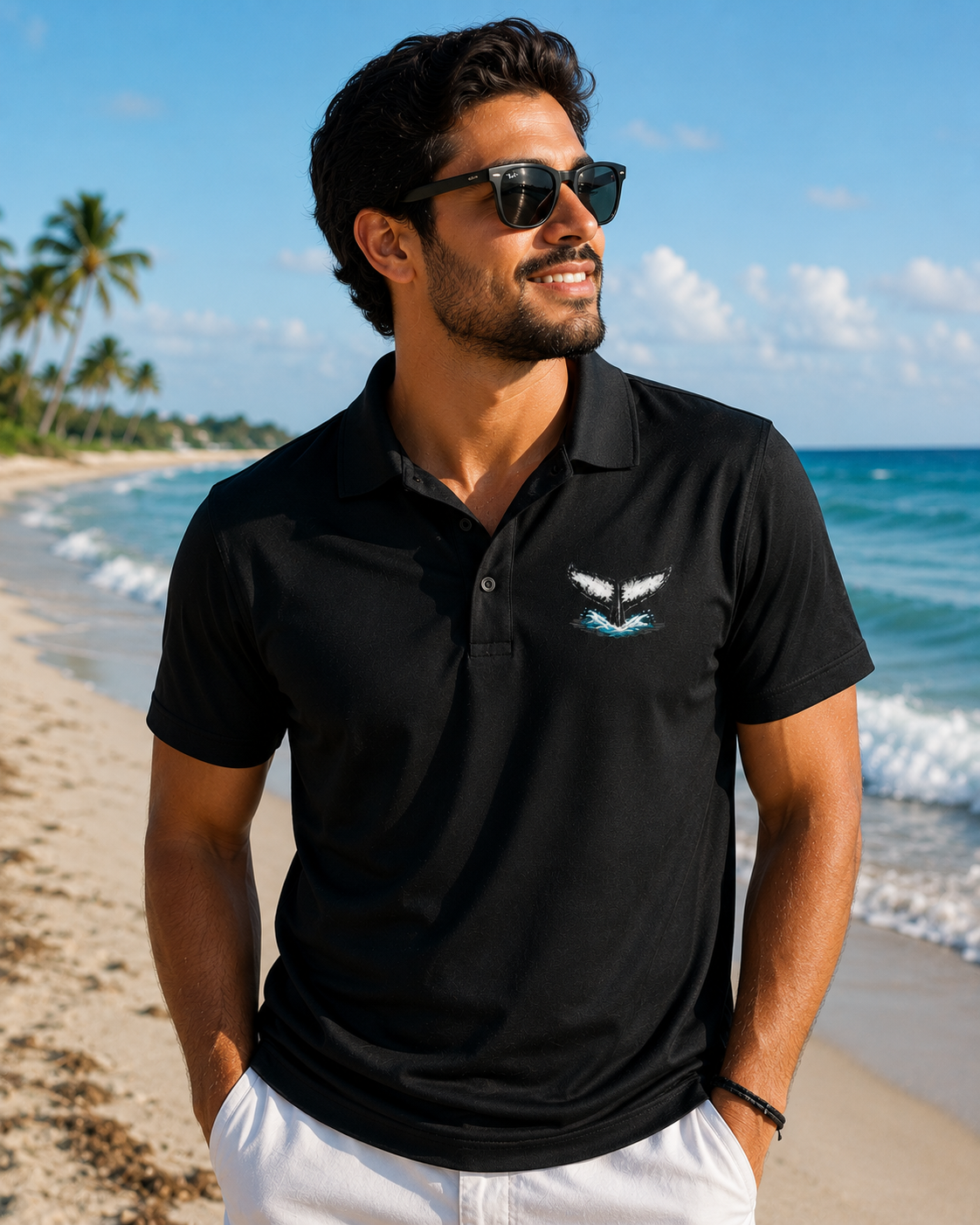 Whale Tail Embroidered Polo Shirt | Premium Ocean Wildlife Performance Golf Polo | Coastal Nautical Whale Lover Gift.