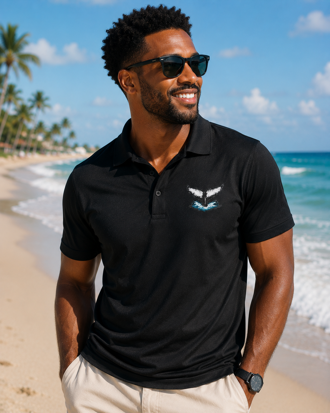 Whale Tail Embroidered Polo Shirt | Premium Ocean Wildlife Performance Golf Polo | Coastal Nautical Whale Lover Gift.